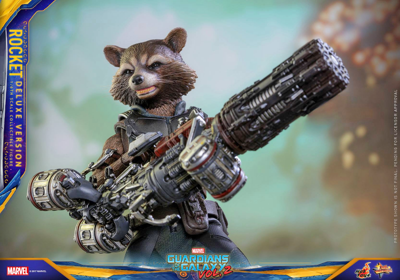 Illustration for article titled Hot Toys' Rocket Raccoon Comes With a Blaster That's Almost Bigger Than He Is